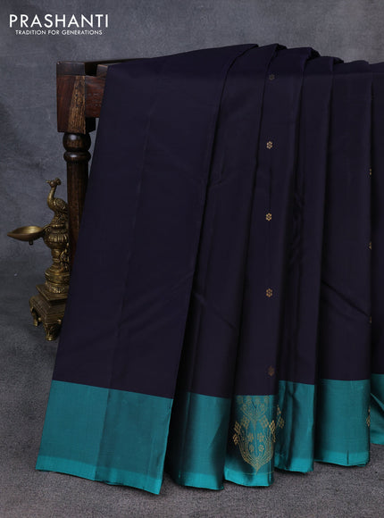 Kanchipuram silk saree jamun shade and teal green with allover zari woven buttas and zari woven butta border