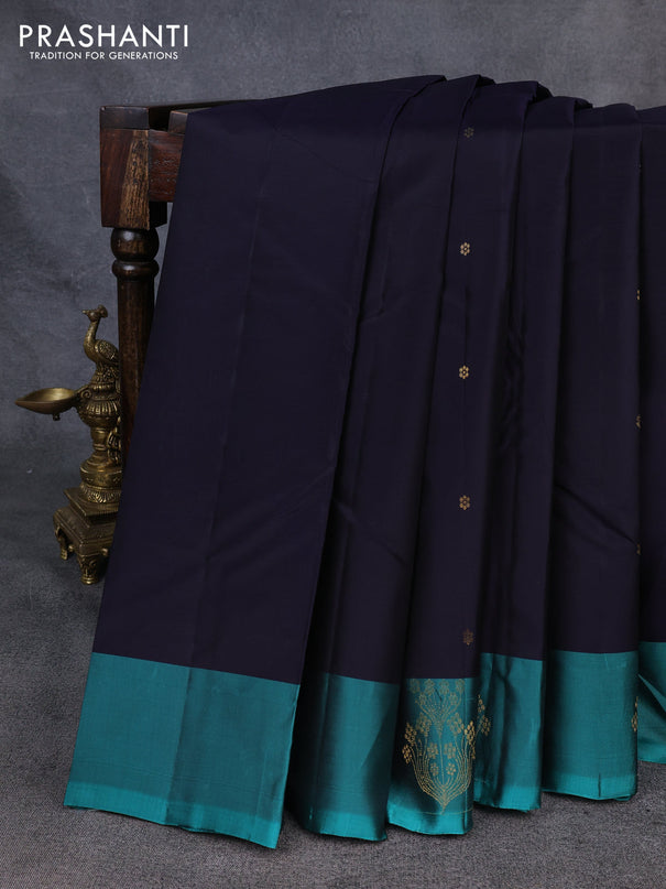 Kanchipuram silk saree jamun shade and teal green with allover zari woven buttas and zari woven butta border