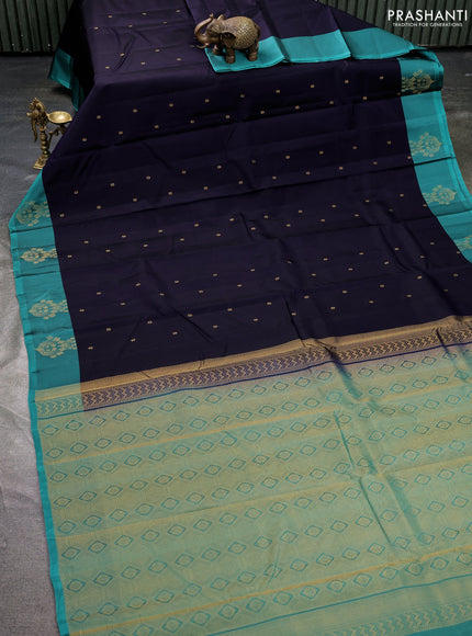 Kanchipuram silk saree jamun shade and teal green with allover zari woven buttas and zari woven butta border