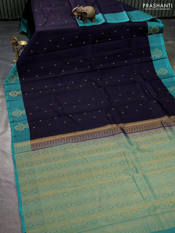Kanchipuram silk saree jamun shade and teal green with allover zari woven buttas and zari woven butta border