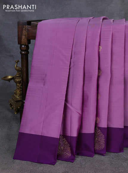 Kanchipuram silk saree lavender shade and violet with zari woven buttas and zari woven border