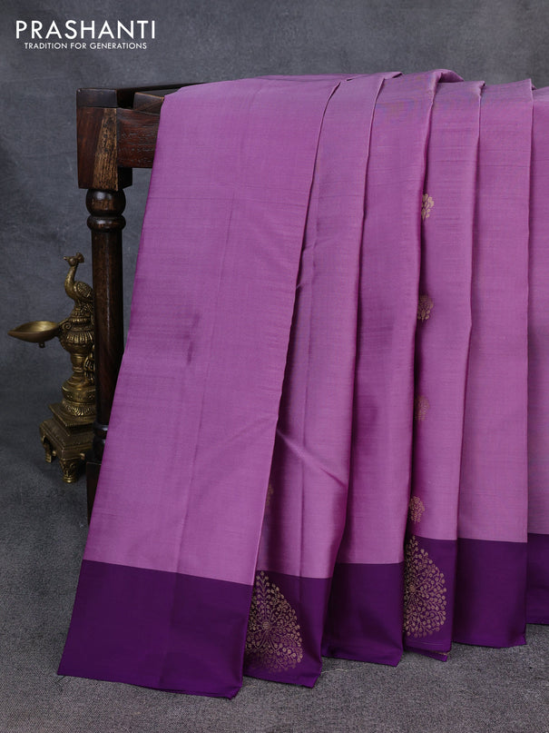 Kanchipuram silk saree lavender shade and violet with zari woven buttas and zari woven border