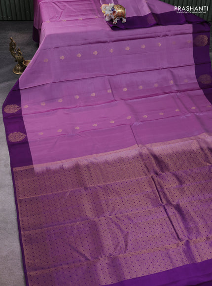 Kanchipuram silk saree lavender shade and violet with zari woven buttas and zari woven border