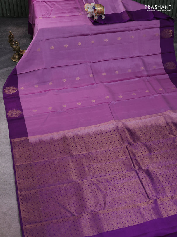 Kanchipuram silk saree lavender shade and violet with zari woven buttas and zari woven border