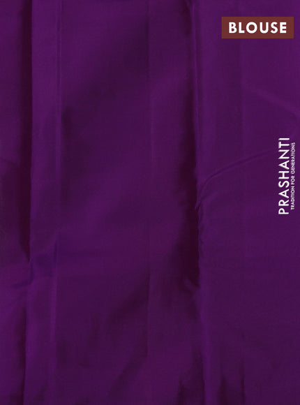 Kanchipuram silk saree pastel green and violet with zari woven buttas and zari woven border