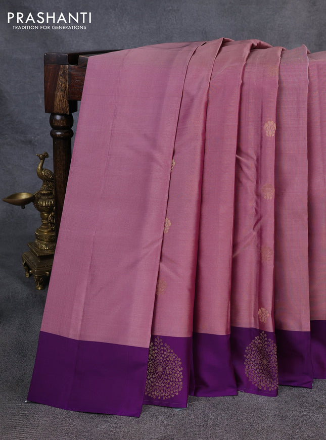 Kanchipuram silk saree mauve pink and violet with zari woven buttas and zari woven border