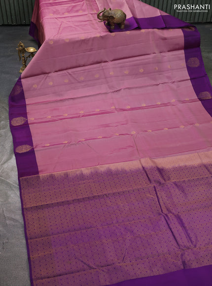 Kanchipuram silk saree mauve pink and violet with zari woven buttas and zari woven border