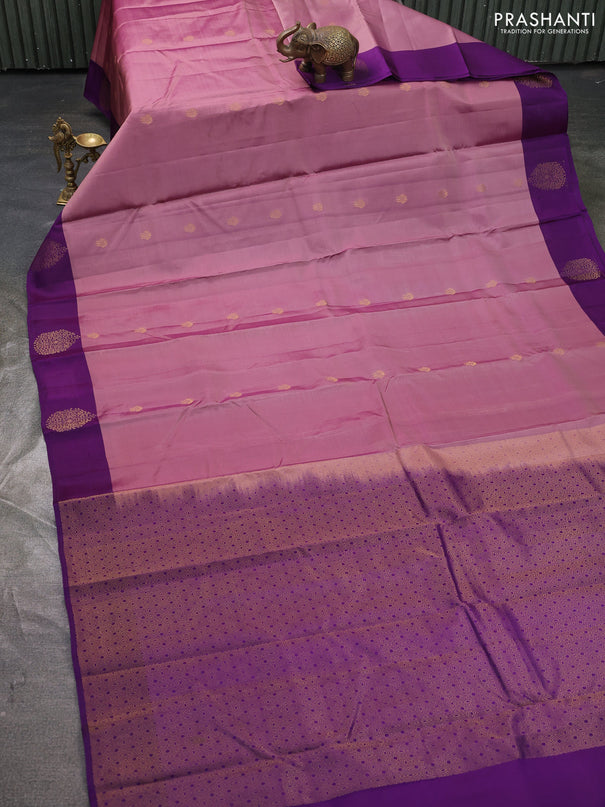 Kanchipuram silk saree mauve pink and violet with zari woven buttas and zari woven border