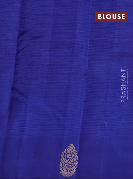 Kanchipuram silk saree grey and navy blue with plain body and zari woven butta border