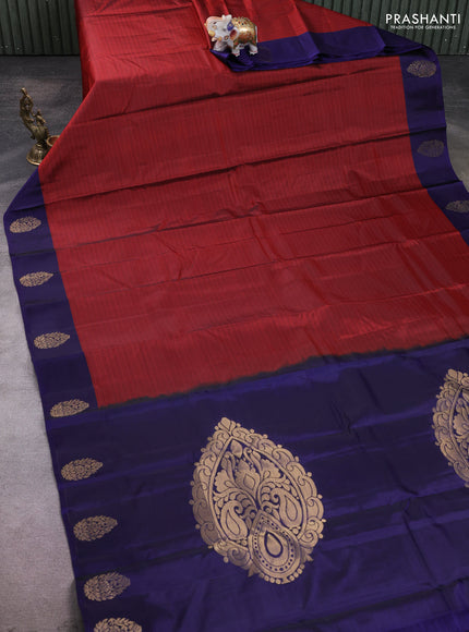 Kanchipuram silk saree maroon and navy blue with plain body and zari woven butta border