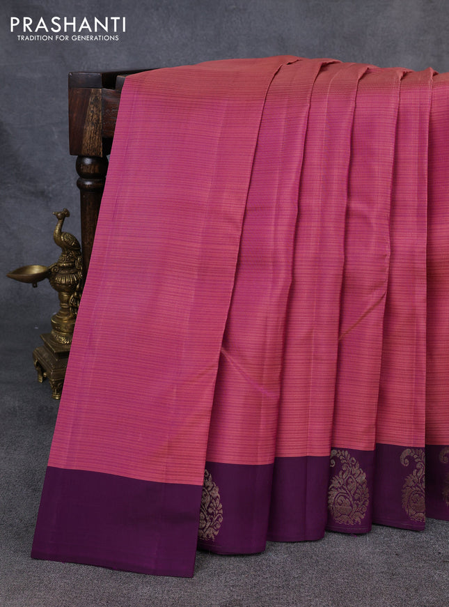 Kanchipuram silk saree mauve pink and dark pink with plai body and zari woven butta border