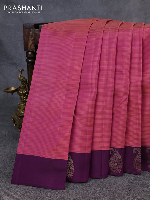 Kanchipuram silk saree mauve pink and dark pink with plai body and zari woven butta border