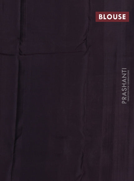 Kanchipuram silk saree rustic orange and coffee brown with plain body and paisley zari woven butta border