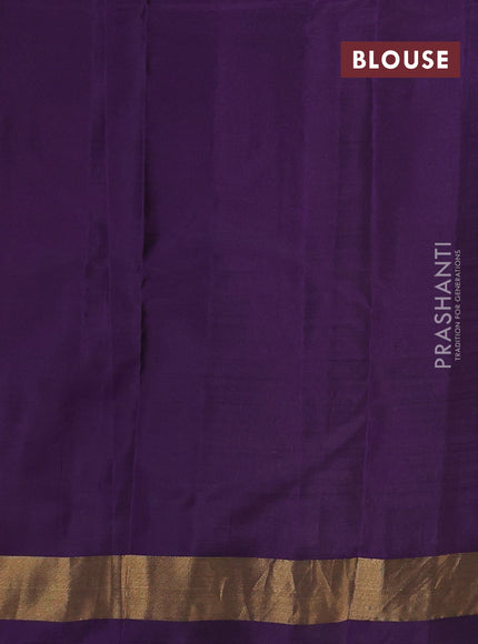 Kanchipuram silk saree rustic orange and violet with zari woven buttas and zari woven simple border