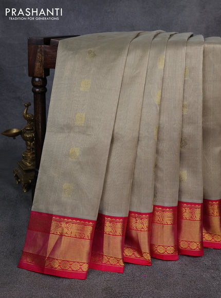 Kuppadam silk cotton saree dark beige and pink with allover zari woven buttas and rettapet zari woven korvai border