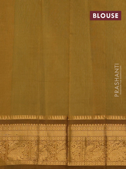 Kuppadam silk cotton saree teal green and mustard green with allover laksha deepam pattern and temple design elepant zari woven border