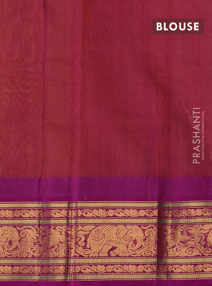 Kuppadam silk cotton saree yellow and magenta pink with allover vairaosi pattern & buttas and temple design zari woven border