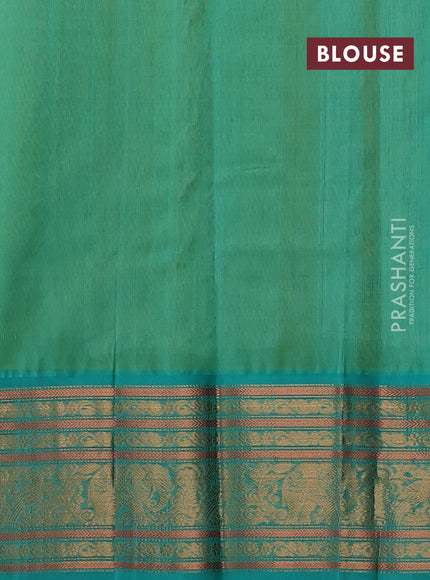 Kuppadam silk cotton saree lime yellow and teal green with allover zari checked pattern and long zari woven korvai border