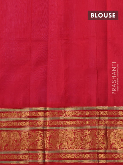 Kuppadam silk cotton saree light pink and red with allover zari checked pattern and long zari woven border