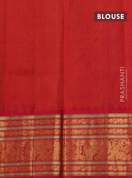 Kuppadam silk cotton saree lime green and red with allover zari checked pattern and long zari woven korvai border