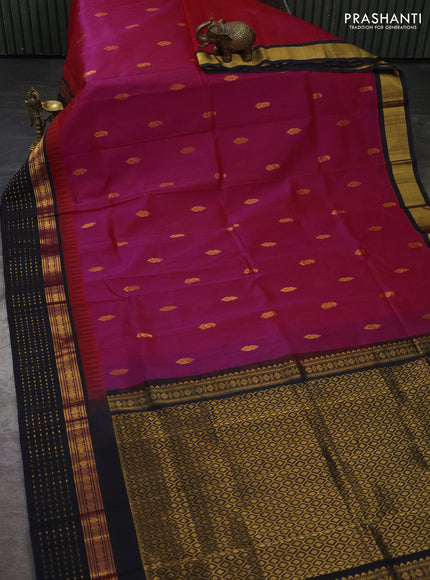 Kuppadam silk cotton saree pink and black with zari woven buttas and temple design zari woven butta border