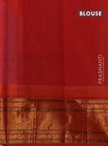Kuppadam silk cotton saree cs blue and orange with allover vaiarosi pattern & buttas and temple design zari woven border