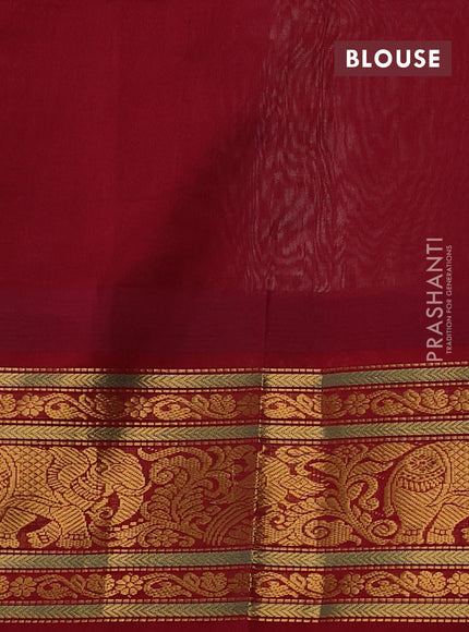 Kuppadam silk cotton saree off white and maroon with allover vaiarosi pattern & buttas and temple design zari woven border