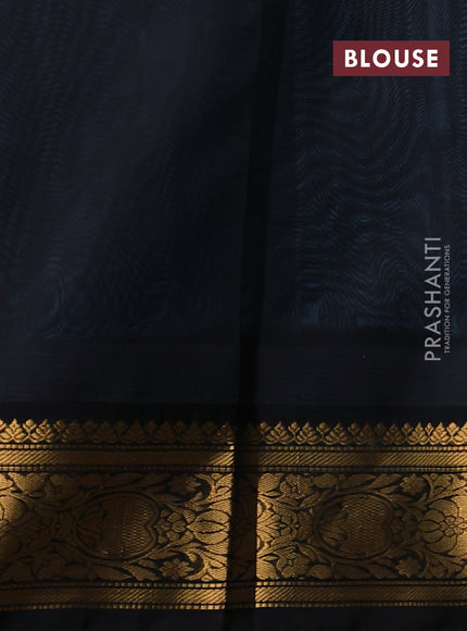 Kuppadam silk cotton saree teal blue and black with allover vaiarosi pattern & buttas and temple design zari woven border