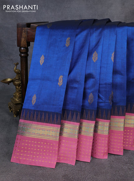 Kuppadam silk cotton saree peacock green and mauve pink with zari woven buttas and temple design zari woven butta border