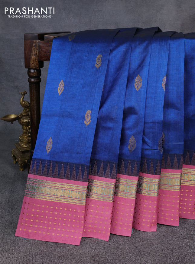 Kuppadam silk cotton saree peacock green and mauve pink with zari woven buttas and temple design zari woven butta border