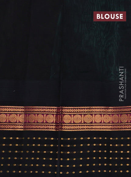 Kuppadam silk cotton saree teal green and black with zari woven buttas and temple design zari woven butta border