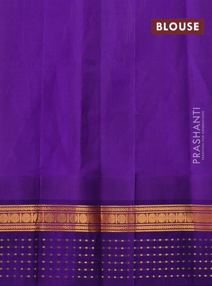 Kuppadam silk cotton saree light green and violet with zari woven buttas and temple design zari woven butta border