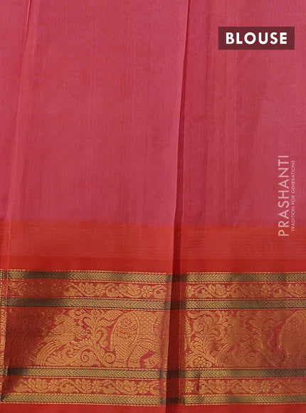 Kuppadam silk cotton saree off white and orange with allover laksha deepam pattern and temple design zari woven border