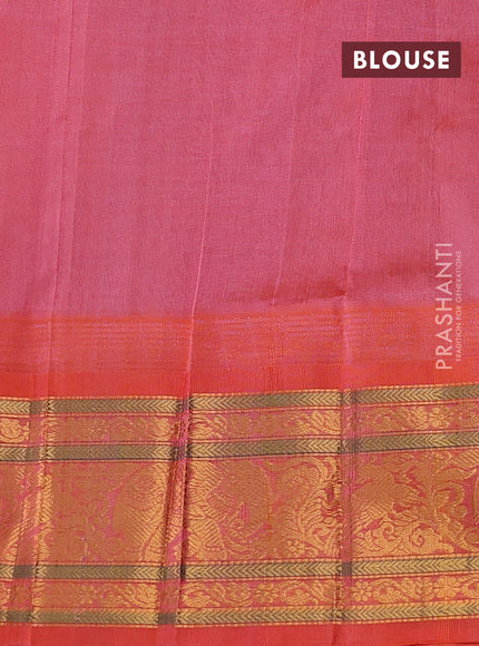 Kuppadam silk cotton saree peacock blue and orange with allover laksha deepam pattern and temple design zari woven border