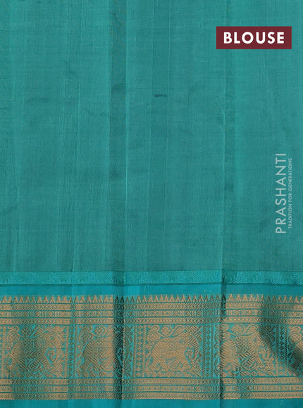 Kuppadam silk cotton saree purple and teal green with allover laksha deepam pattern and temple design zari woven border