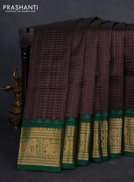 Kuppadam silk cotton saree deep wine shade and green with allover laksha deepam pattern and temple design zari woven border