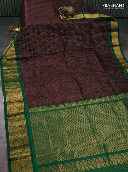 Kuppadam silk cotton saree deep wine shade and green with allover laksha deepam pattern and temple design zari woven border
