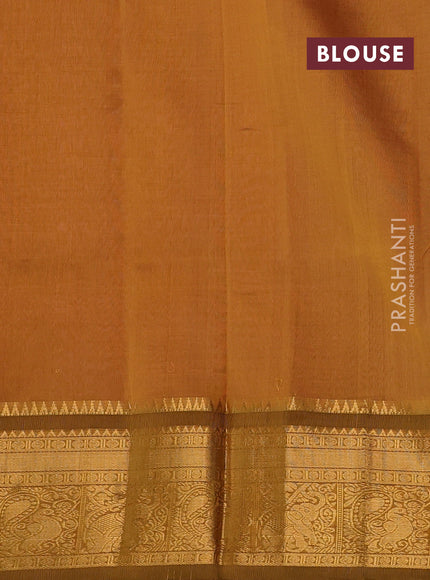 Kuppadam silk cotton saree candy pink and mustard green with allover laksha deepam pattern and temple design zari woven border