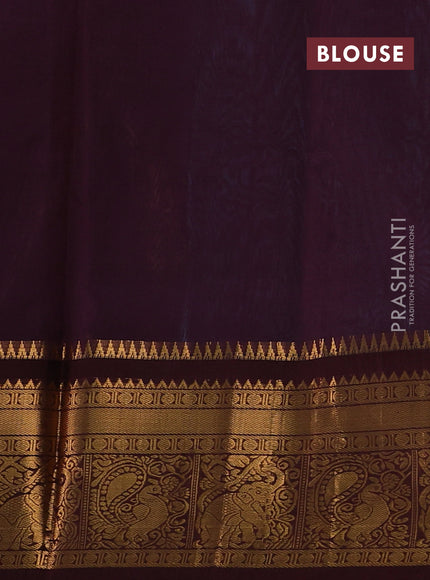Kuppadam silk cotton saree cs blue and coffee brown with allover laksha deepam pattern and temple design zari woven border