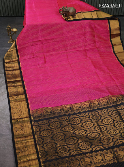Kuppadam silk cotton saree peach pink and black with allover laksha deepam pattern and temple design zari woven border