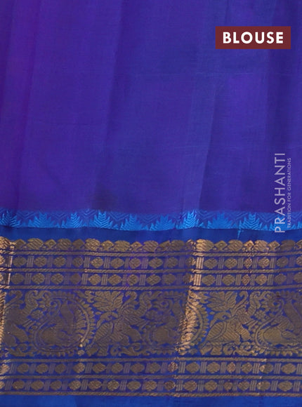Kuppadam silk cotton saree dark mustard and blue with allover zari checked pattern and temple design zari woven border