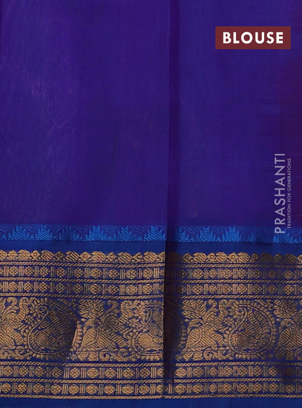 Kuppadam silk cotton saree peach orange and cs blue with allover zari checked pattern and temple design zari woven border