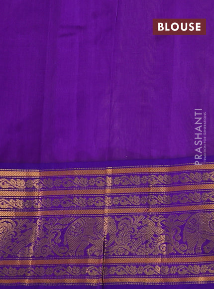 Kuppadam silk cotton saree sandal and violet with allover zari checked pattern and long zari woven korvai border