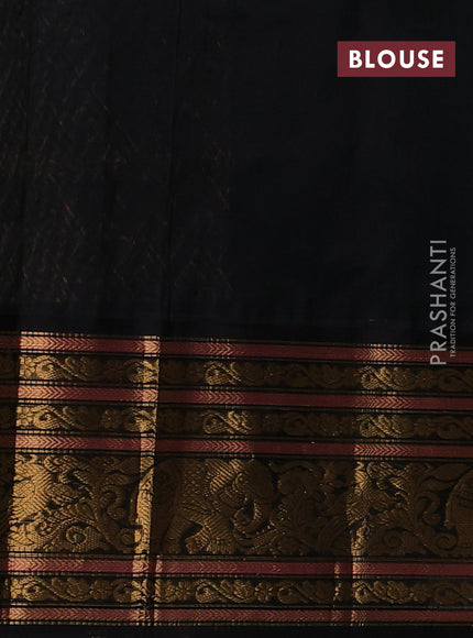Kuppadam silk cotton saree teal green and black with allover zari checked pattern and long zari woven korvai border