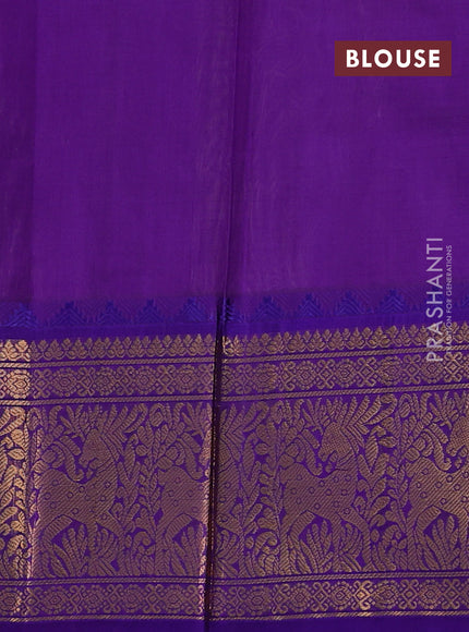 Kuppadam silk cotton saree dark beige and violet with allover thread checked pattern and temple design long zari woven border