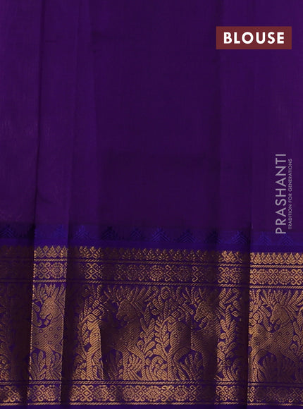 Kuppadam silk cotton saree dark beige and violet with allover thread checked pattern and temple design long zari woven border