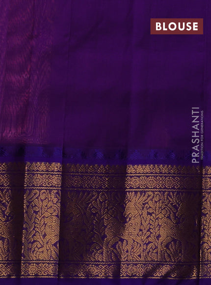 Kuppadam silk cotton saree candy pink and violet with allover thread checked pattern and temple design long zari woven border