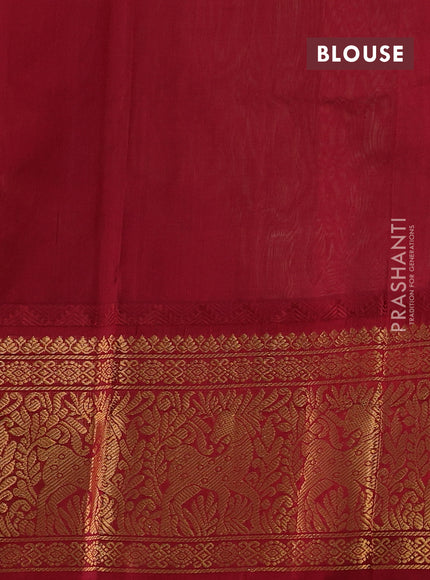 Kuppadam silk cotton saree pista green and maroon with allover thread checked pattern and temple design long zari woven border