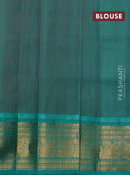 Kuppadam silk cotton saree dark pink and teal green with allover zari checked pattern and temple design zari woven border