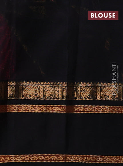 Kuppadam silk cotton saree dark pink and black with allover zari checked pattern and temple design rettapet zari woven butta border